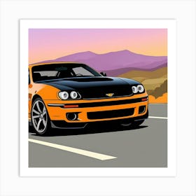 Striped Sports Car Front View in Focus Art Print