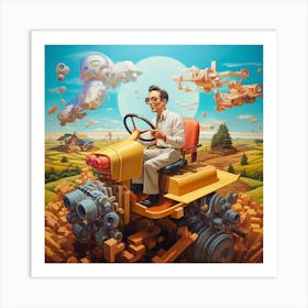 Man Driving Tractor Art Print