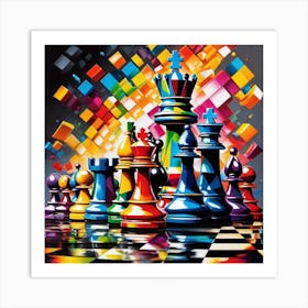 Colorful Chess Pieces Art Print