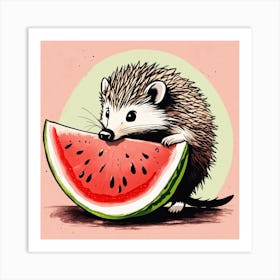 Hedgehog Eating Watermelon Art Print