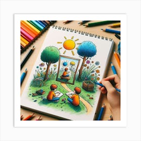 Portrait Of A Child Drawing Art Print