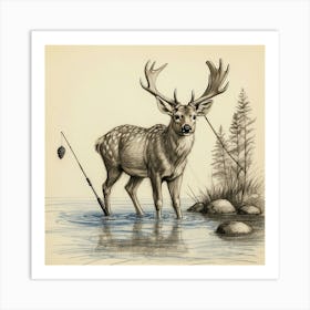 Deer Fishing 10 Art Print