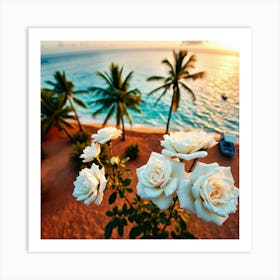 White Roses On The Beach2 1 Art Print