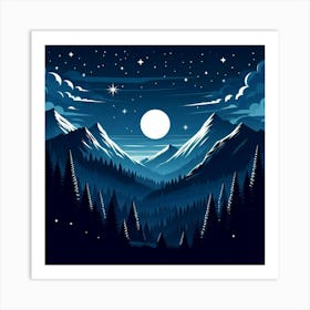 Mountain Landscape At Night Art Print