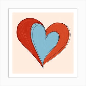 Blue Orange Swirl Doodle Heart 2 Art Print
