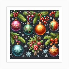 Elegant Christmas Ornaments Collection Art Print