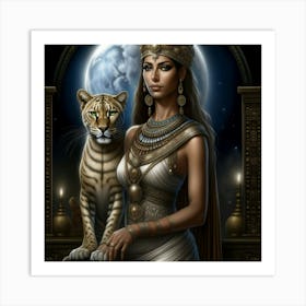 Egyptian Woman With Tiger Art Print