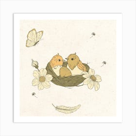 Birds Birth Card Bird Nest Nest Art Print