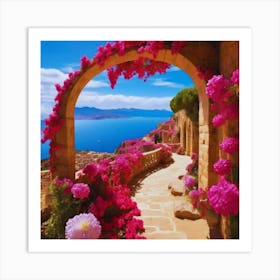 Pink Flowers By The Sea Art Print