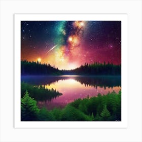 Starry Sky Over Lake 13 Art Print