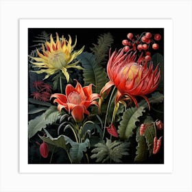 Vintage Botanical Tropical Flowers Illustration Art Print