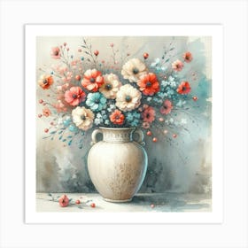 Coral Flowers In A Vase 5 Art Print