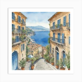 Sorrento Italy Blue Drawing Art Print 1 Art Print