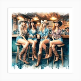 Cowgirls At The Bar 1 Art Print