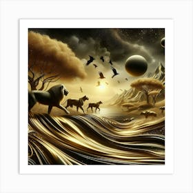 Lions In The Desert Art Print