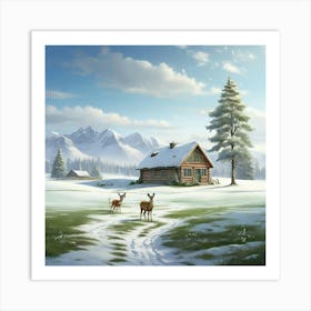 Deer In The Snow 25 Art Print