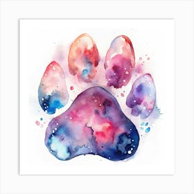 Watercolor Painting Of A Colorful Paw Print Art Print