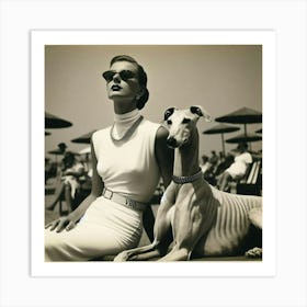 Woman And A Greyhound 1 Art Print