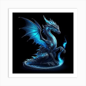 Blue Flame Dragon Art Print