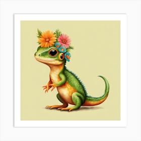 Floral Baby Lizard Nursery Illustration (31) Art Print