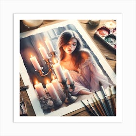 Girl With Candles Art Print