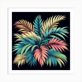 Tropical Leaves On Black Background 1 Art Print