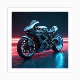 Futuristic Super Bike With Advanced Ai Controls And Glowing Neon Streaks 1 Art Print