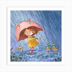 Sweet Rain Umbrella Girl Illustration Art Print