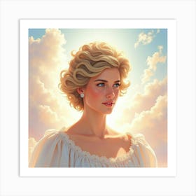 Princess Diana Surrounded By Delicate Watercolor Clouds And Light 1 Art Print