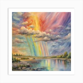 Rainbow Nature Colorful Sky Colors Clouds Water Art Print