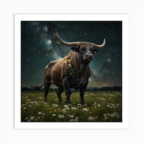 Bull In A Field Art Print