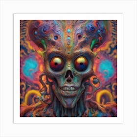 Psychedelic Biomechanical Freaky Wierdo From Another Dimension With A Colorful Background 4 Art Print