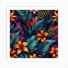 Tropical Leaves Seamless Pattern 22 Art Print