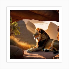 Lion In Cave Art Print