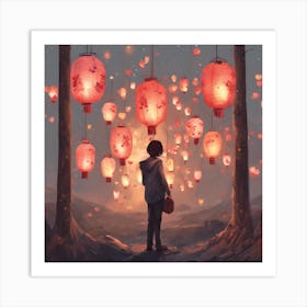 Girl Looking At Lanterns Art Print