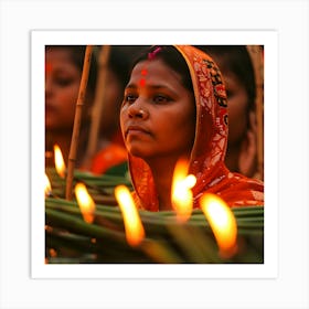 Woman Holds A Candle Art Print