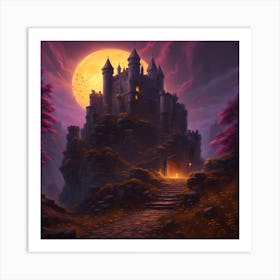 Full Moon Over A Castle Art Print