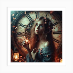 Beautiful Girl With A Clock Art Print