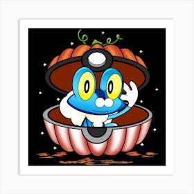 Froakie In Pumpkin Ball - Pokemon Halloween Art Print