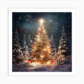 Christmas Tree In The Snow 1 Art Print