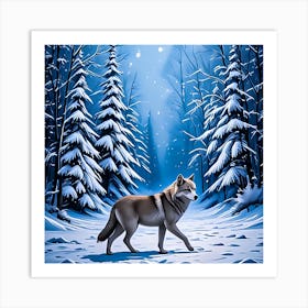 Wolf In Winter Forest Art Print