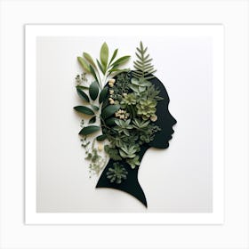 Woman'S Head With Plants Art Print