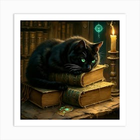 Cat On Books Art Print