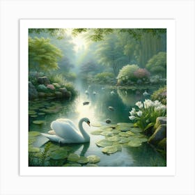 Swans In The Pond 3 Art Print