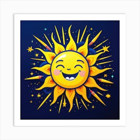 Lovely smiling sun on a blue gradient background 37 Art Print