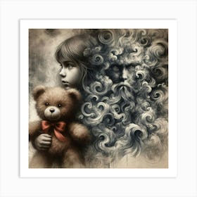 'The Little Girl With Teddy Bear' Art Print