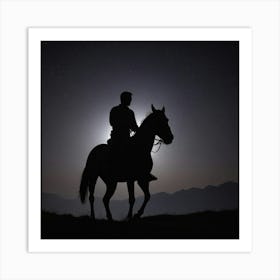 Silhouette Of A Horseback Rider Art Print