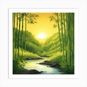 A Stream In A Bamboo Forest At Sun Rise Square Composition 245 Art Print