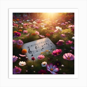 Music Note In The Field Of Flowers Art Print