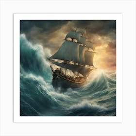 Ship In The Stormy Seas Art Print